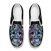 Sugar Skull Art Women's Slip on Canvas Loafers Shoes for Women Low Top Sneakers