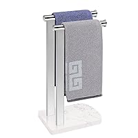 NearMoon Hand Towel Holder with Balanced Marble Base, SUS304 Stainless Steel Stand Towel Ring L Shape Hand Towel Rack Free-Standing Towel Bar for Bathroom Kitchen Countertop (Double Rod, Chrome)