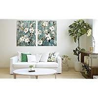 OCEANCANVASNART Blossom White Floral textured Abstract Botanical Tree Print. Embossed with 3D and Special Texture Effect. Wall Canvas. Pictures For Living Room Wall Decoration. Size: 12