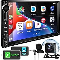 Double Din Car Stereo,7 Inch Car Radio with 10 Expansion Ports Support Backup Camera/Carplay/Android Auto/Mirror Link/Bluetooth/Voice Control/SWC/AM/FM Radio/AUX in,Touch Screen Car Play