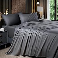 4-Piece Queen Size Sheets Set，Rayon Derived from Bamboo_，Cooling & Breathable Bed Sheets, Silky Bedding Sheets & Pillowcases, 16 Inch Deep Pockets (Queen,Dark Grey)