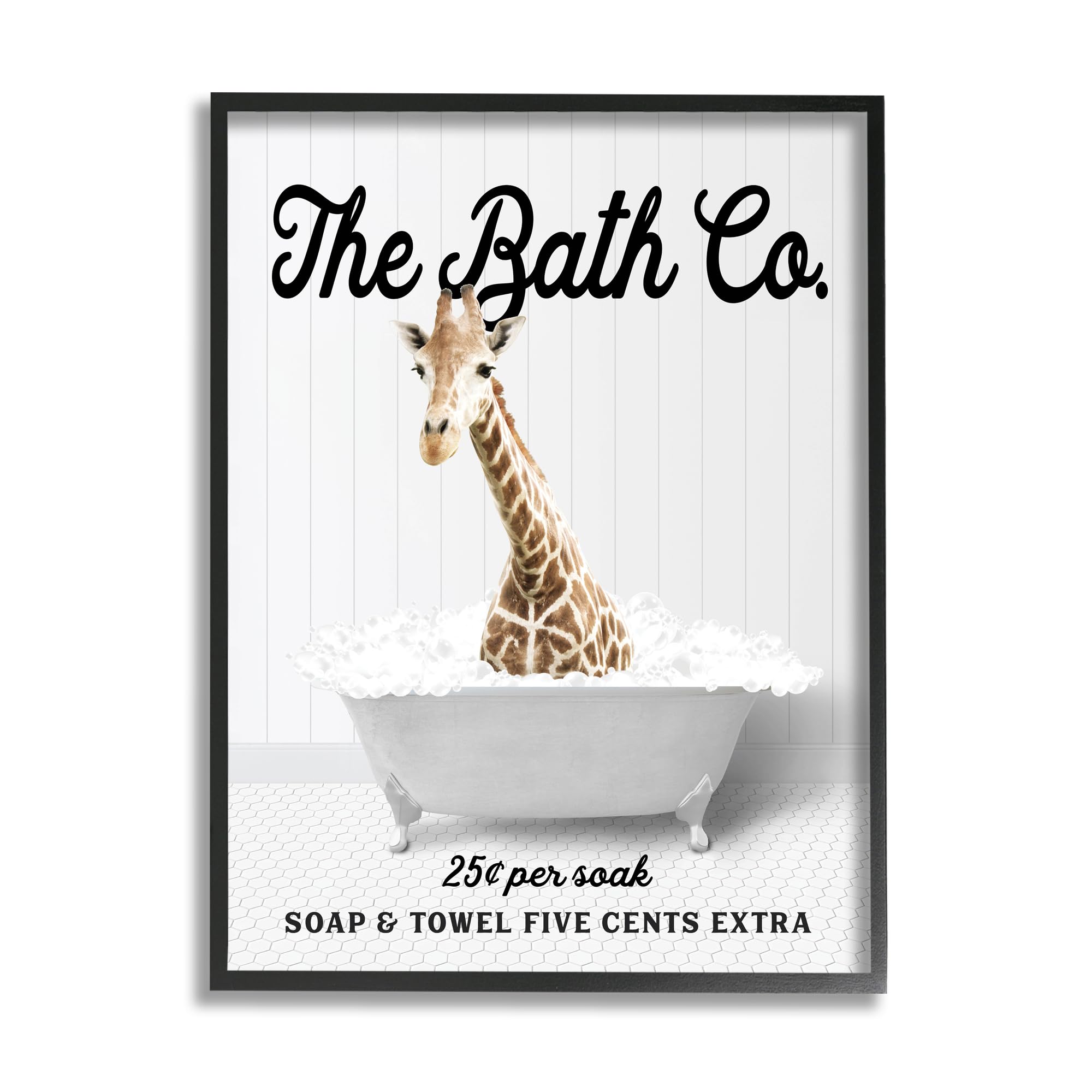 Stupell Industries Bubble Bathtub Giraffe Framed Giclee Art by Lettered and Lined