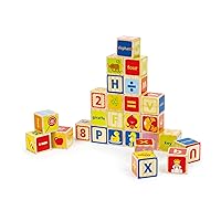 Hape Wooden 26 Pcs Alphabet and Numbers Stacking Blocks with Pictures| Educational Preschool Learning Toys for Toddlers