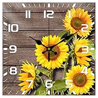 CHGCRAFT 12inch Sunflower Vintage Pattern Wall Clock Silent Wooden Square Wall Clock Battery Operated Rustic Farmhouse Wall Clock for Home Decor Living Room Kitchen Office