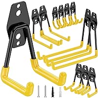 TICONN 12 Pack Heavy Duty Garage Hooks, Steel Utility Wall Storage Hooks, Wall Mount Hanger Organizer for Ladders, Bikes, Tools, Bulky Items (Yellow)
