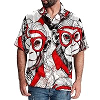 Hawaiian Shirt for Men Casual Button Down, Quick Dry Holiday Beach Short Sleeve Shirts Red Glasses Monkey,S