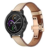 Watch Bands Compatible for Garmin Vivoactive 3/Vivomove HR, Classic Retro Durable ​Fashionable Casual Genuine Leather Watch Bands for Men Women, 20mm Smart Watch Band with Stainless Buckle