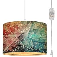 Plug in Pendant Light Abstract Geometric Grunge Hanging Lamp with Plug in Cord 16.4 ft Fabric Shade Dimmable Hanging Light for Living Room Kitchen Bedroom