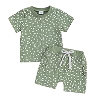 Gueuusu Baby Girl Boy Daisy Clothes Short Sleeve Flower Print Tshirt Elastic Waist Shorts Set Toddler Boy Girl Summer Outfit