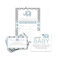 Paper Clever Party Blue Elephant Baby Shower Invitation Bundle with Blank Invites with Envelopes for Boys Diaper Raffle Tickets Bring a Book Insert Cards Set (25 of Each) Jungle Theme Royal Prince