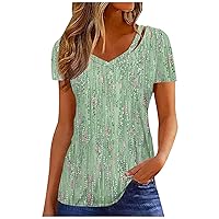 V Neck Shirts for Women, Womens Summer Tops Dressy Casual Tunic 2024 Fashion Short Sleeve Blouses Loose Fit Tees