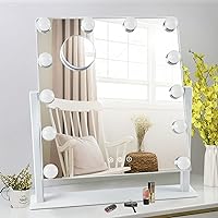 Depuley Hollywood Vanity Mirror Lighted Makeup Mirror, Personal Makeup Mirrors with 12pc Dimmable LED Bulbs, Cosmetic Mirrors for 3 Color Lighting, 10X Magnification Mirror, 360° Swivel, Touch Control