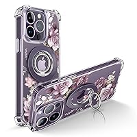 GVIEWIN Bundle - Compatible with iPhone 14 Pro Case with Screen Protector & Camera Lens Protector (Cherry Blossoms/Purple) + Magnetic Phone Ring Holder (Purple)