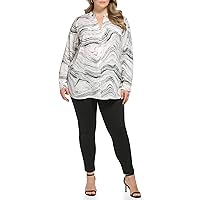Calvin Klein Women's Printed CDC with Pockets Roll Sleeve Button Up Blouse (Plus Size)