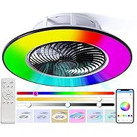 YUNZI Ceiling Fan Illuminated with Remote Control Quiet RGB Colour Changing Bluetooth Speaker Music Hidden Ceiling Fan with Lighting Lamp Dimmable for Bedroom Living Room