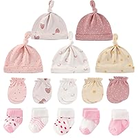 Baby Caps Mittens and Thick Warm Socks Cotton Newborn Essentials Accessories (Hats+Gloves+Terry Socks),0-6 Months