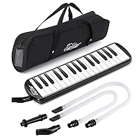 32 Key Melodica Instrument Keyboard Soprano Air Piano with 2 Double Mouthpieces Tube, Carrying Bag,Black
