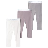 Calvin Klein Baby Girls' 3-Pack Cotton Pants, Everyday Casual Wear, Ultra-Soft & Comfortable Fit