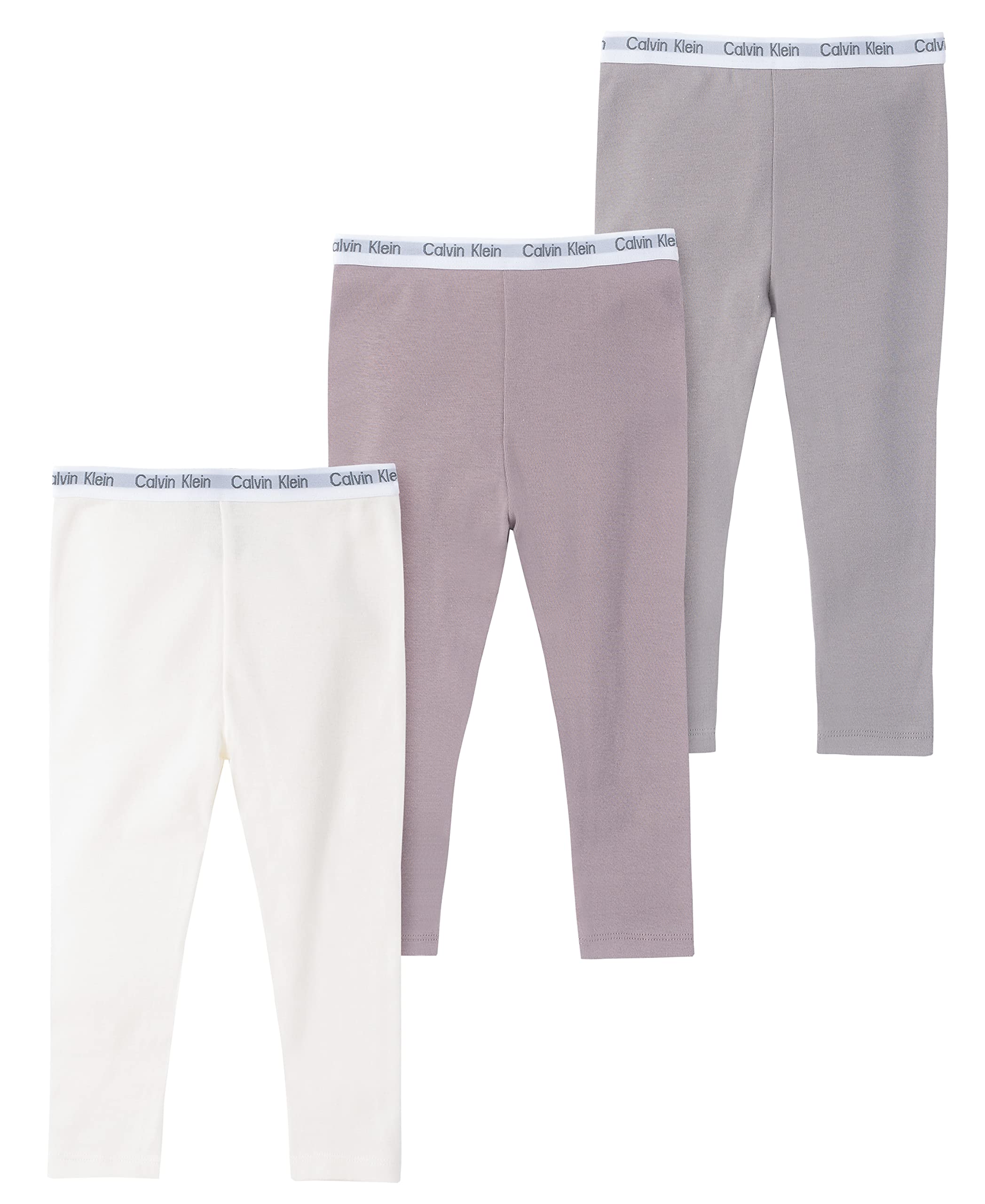 Calvin Klein Unisex Baby 3-Pack Cotton Pants, Everyday Casual Wear, Ultra-Soft & Comfortable Fit, Purple Dove/Egret/Gull, 0/3M