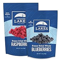 Thousand Lakes Freeze Dried Berries - 100% Whole Blueberries and Raspberries 2.4 oz total | No Additives