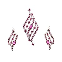 925 Silver Pink Oval And Round Ruby Necklace And Earrings Set For Women And Girls