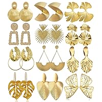 12 Pairs Gold Silver Geometric Earrings Exaggerated Statement Earrings Punk Stylish Sectored Twisted Earring Jewelry for Women and Girls