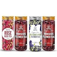 BLUE TEA – Combo - Rose Buds Tea (1.05 Oz) + Hibiscus Flower Tea (1.76 Oz) + Butterfly Pea Flower (0.88 Oz) + Hibiscus Flower Tea (1.76 Oz) - Herbal Tea - Gluten Free – Eco-Conscious Packaging