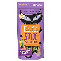 Tiki Cat Stix Wet Treats, Grain Free Lickable Smooth Mousse Blend in Creamy Gravy, Variety Pack 6 Stix 1 Pouch