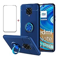 for Xiaomi Redmi Note 9 Pro Case Screen Protector Compatible for Xiaomi Redmi Note 9S/9 Pro Cover [with Tempered Glass Free] Carbon Fiber Silicone Bracket Phone Holder Shockproof Cases 6.67