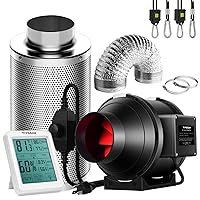VIVOSUN 4 Inch 190 CFM Inline Fan with Speed Controller, 4 Inch Carbon Filter and 8 Feet of Ducting, Temperature Humidity Monitor for Grow Tent Ventilation