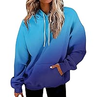 Hoodies For Women Drawstring Casual Gradient Color Sweatshirt For Women Fashion Oversized Loose Fit Hoodie Workout Tops For Women