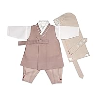 Korean Hanbok Traditional Baby Boy Clothing Costumes 100th Days 1-12 Years First Birthday Party Beige Color OBH013