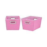 Household Essentials 72-1 Small Tapered Decorative Storage Bins | 2 Pack Set Cubby Baskets | Pink and White Mini-Dots