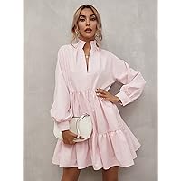 Dresses for Women - Notch Neck Smock Dress (Color : Baby Pink, Size : X-Small)
