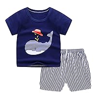 Baby-Boys Graphic T-Shirt And Shorts 2-Piece Matching Outfit Set Cute Cartoon Print Soft Little Kids Clothes