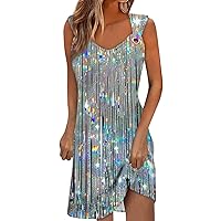 Summer Dresses for Women 2024 Fashion Pullover Sleeveless Beach Dresses Floral Printed Casual Dresses