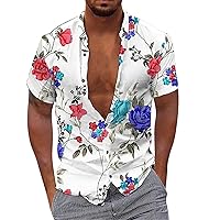 Men's Band Collar Hawaiian Shirts Regular-Fit Short Sleeve Floral Shirts Button Down Summer Beach Vacation Dress Shirts