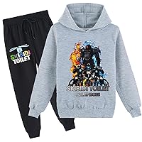 Unisex Kids Skibidi Toilet Hoodie Set,Cotton Long Sleeve Sweatshirts with Jogger Pants Graphic Sweatsuit for Boy Girl