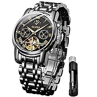 OLEVS Men's Watches Automatic Skeleton Mechanical Luxury Dress Watch with Moon Phase Day Date Waterproof Luminous Two Tone Watch