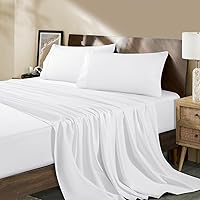 Shilucheng 100% Egyptian Cotton Queen Size Sheets Set - 1000 Thread Count，Luxury Cotton Bed Sheets，Breathable & Cooling Bedding and Pillow Cases, 16 Inch Deep Pocket - 4 Piece (White, Queen)
