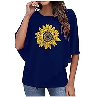 Women Sunflower Flowy Poncho Tops Summer Batwing Short Sleeve Chiffon T-Shirts Fashion Casual Loose Crewneck Tees