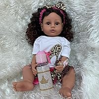 Angelbaby 22 inch Realistic African American Reborn Baby Dolls Black Girl Silicone Full Body, Weighted Washable Babies Reborn Newborn Biracial Doll for Kids Waterproof African Doll