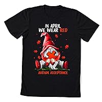 in April We Wear Red Autism Awareness T-Shirt, Autism Awareness Shirt, Autism Rainbow V-Neck Tshirt, Autism Tshirt, Autism Acceptance Shirt