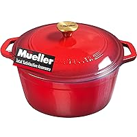 Mueller 6 Qt Enameled Cast Iron Dutch Oven, Heavy-Duty Casserole Dish and Braiser Pan with Lid and Stainless Knob, Safe for All Cooktops