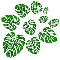 Tropical Leaf Wall Decals - Green Plants Peel and Stick PVC Stickers - Living Room Office Wall Decor - Palm Monstera Hibiscus Flowers - Vinyl Art Murals - effect 23x24 inch (Green-JWH249-Tropical)