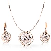 Crystalline Azuria Women 18ct White or Rose Gold Plated White Crystal Roses Flowers Necklace and Earrings Set for Women Wedding Party Bridal Bridesmaid Accessories