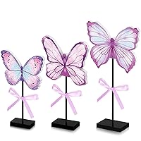 3 Pcs Sunflower Decor Butterfly Table Decorations Pink Purple Butterfly Centerpieces for Tables Sunflower Wooden Sign Tabletop Summer Spring Decorations for Home(Purple Butterfly)