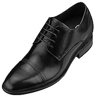 CALTO Men's Invisible Height Increasing Elevator Shoes - Premium Leather Lace-up Formal Oxfords - 2.8 Inches Taller