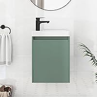 Modern 16-Inch Wall-Mounted Bathroom Vanity Cabinet with Soft-Close Doors, Easy Assembly, Green