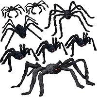 8 Large Spiders Halloween Decorations Outdoor Indoor, Fake Spiders Scary Decorations, Black Posable Halloween Spiders for Yard Porch Haunted House Party